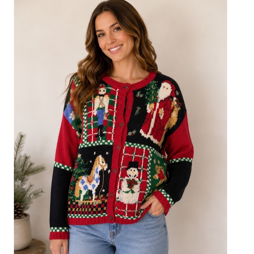 Tiara International Vintage‎ 1998 Christmas Cardigan Sweater Nutcracker Santa L